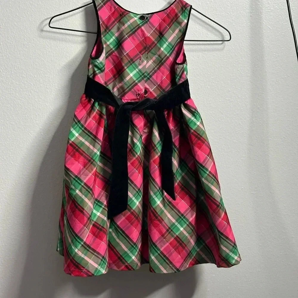 Oshkosh B’gosh Toddler Girl Party Holiday Red Sleeveless Plaid‎ Dress Size 4T.